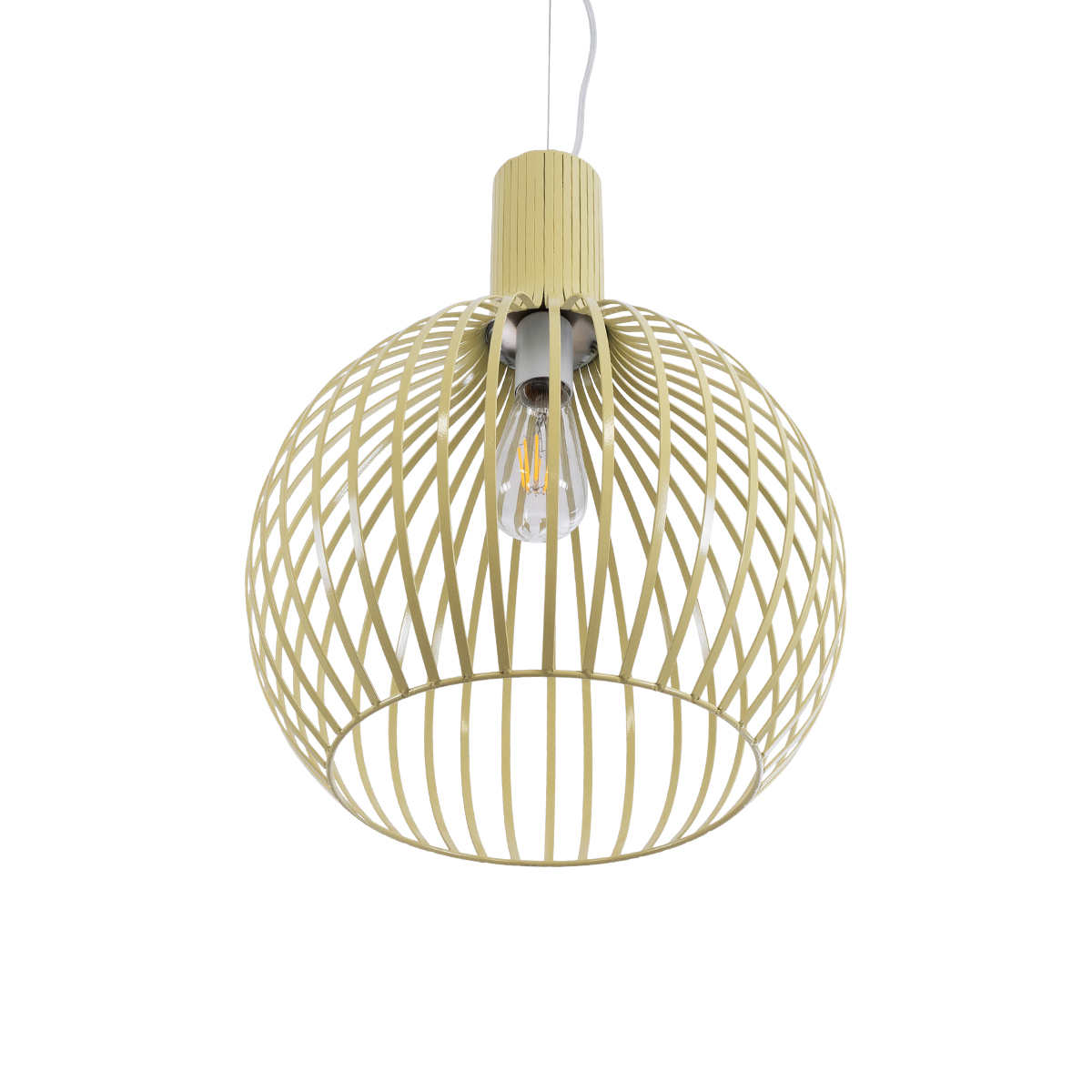 GloboStar® SCANDI 01267 Vintage Κρεμαστό Φωτιστικό Πλέγμα Μονόφωτο 1 x E27 IP20 Μπεζ Μέταλλο - Μ38 x Π38 x Y50cm