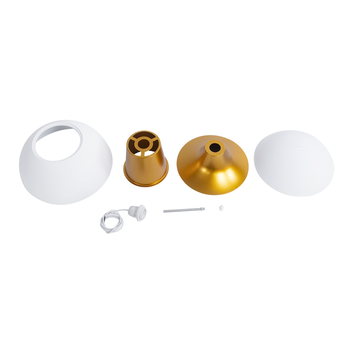 GloboStar® SEVILLE 01268 Μοντέρνο Κρεμαστό Φωτιστικό Ανάρτηση Μονόφωτο 1 x E27 IP20 Λευκό & Χρυσό Μέταλλο - Μ35 x Π35 x Υ35cm