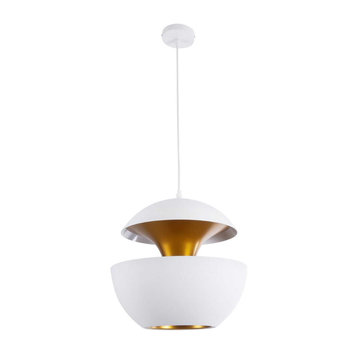 GloboStar® SEVILLE 01268 Μοντέρνο Κρεμαστό Φωτιστικό Ανάρτηση Μονόφωτο 1 x E27 IP20 Λευκό & Χρυσό Μέταλλο - Μ35 x Π35 x Υ35cm
