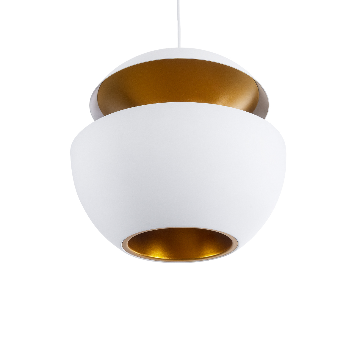 GloboStar® SEVILLE 01268 Μοντέρνο Κρεμαστό Φωτιστικό Ανάρτηση Μονόφωτο 1 x E27 IP20 Λευκό & Χρυσό Μέταλλο - Μ35 x Π35 x Υ35cm