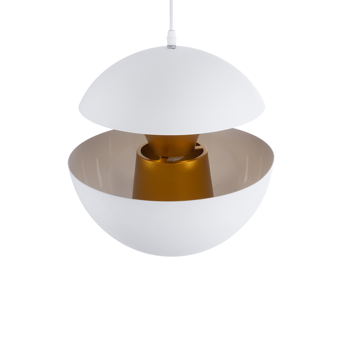 GloboStar® SEVILLE 01268 Μοντέρνο Κρεμαστό Φωτιστικό Ανάρτηση Μονόφωτο 1 x E27 IP20 Λευκό & Χρυσό Μέταλλο - Μ35 x Π35 x Υ35cm