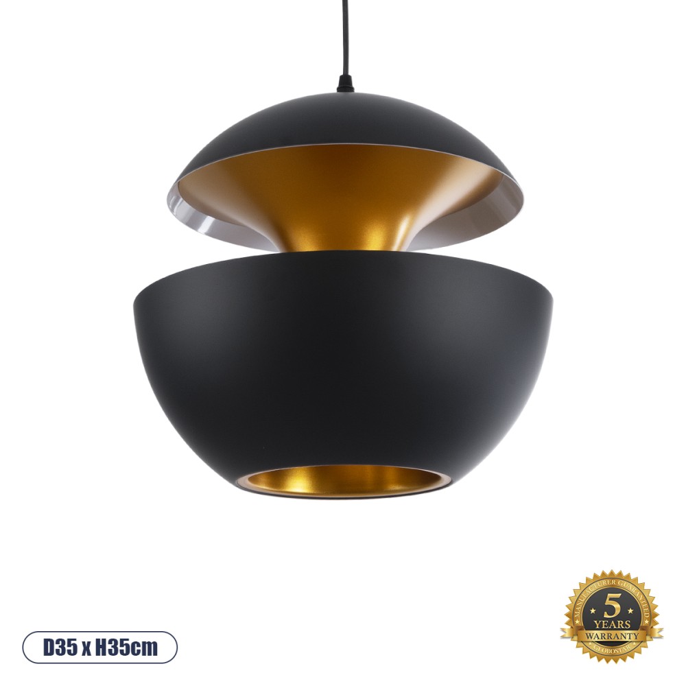 GloboStar® SEVILLE 01269 Μοντέρνο Κρεμαστό Φωτιστικό Ανάρτηση Μονόφωτο 1 x E27 IP20 Μαύρο & Χρυσό Μέταλλο - Μ35 x Π35 x Υ35cm
