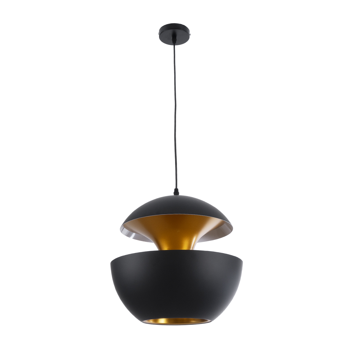 GloboStar® SEVILLE 01269 Μοντέρνο Κρεμαστό Φωτιστικό Ανάρτηση Μονόφωτο 1 x E27 IP20 Μαύρο & Χρυσό Μέταλλο - Μ35 x Π35 x Υ35cm