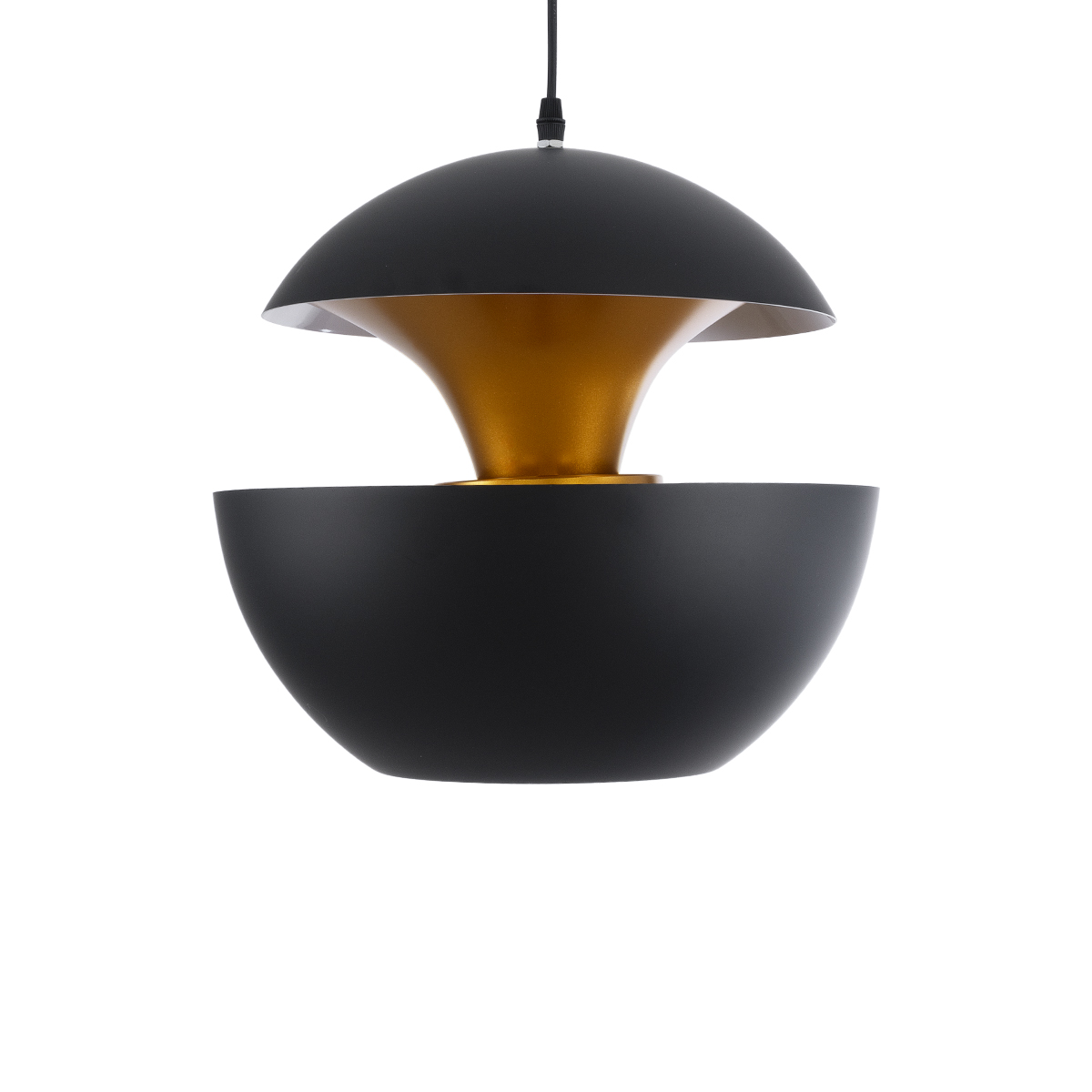 GloboStar® SEVILLE 01269 Μοντέρνο Κρεμαστό Φωτιστικό Ανάρτηση Μονόφωτο 1 x E27 IP20 Μαύρο & Χρυσό Μέταλλο - Μ35 x Π35 x Υ35cm