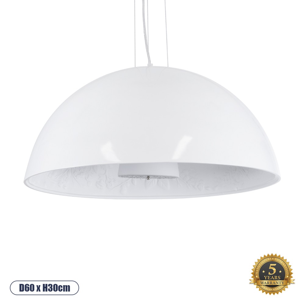 GloboStar® SERENIA 01271 Μοντέρνο Κρεμαστό Φωτιστικό Καμπάνα Μονόφωτο 1 x E27 IP20 Λευκό Μέταλλο με Λευκό Γύψο - Μ60 x Π60 x Υ30cm