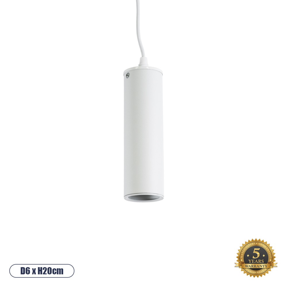 GloboStar® CANNON 01274 Μοντέρνο Κρεμαστό Φωτιστικό Κύλινδρος Μονόφωτο 1 x GU10 IP20 Λευκό Μέταλλο - Μ6 x Π6 x Y20cm