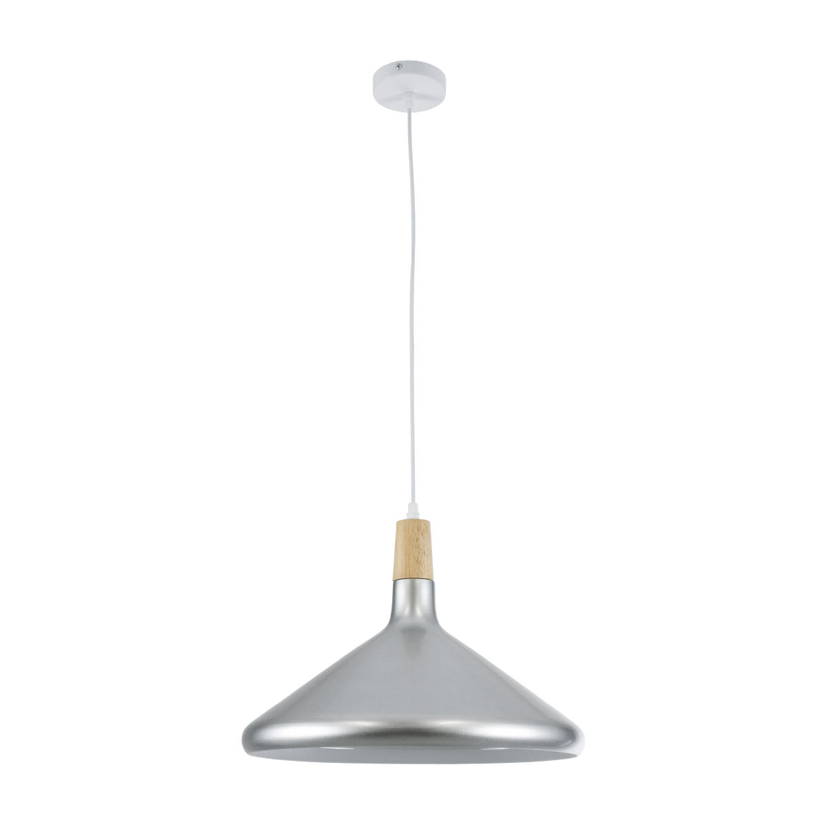 GloboStar® FELICITA 01276 Μοντέρνο Κρεμαστό Φωτιστικό Καμπάνα Μονόφωτο 1 x E27 IP20 Ασημί Μέταλλο με Μπεζ Ξύλο - Μ40 x Π40 x Y30cm