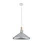 GloboStar® FELICITA 01276 Μοντέρνο Κρεμαστό Φωτιστικό Καμπάνα Μονόφωτο 1 x E27 IP20 Ασημί Μέταλλο με Μπεζ Ξύλο - Μ40 x Π40 x Y30cm