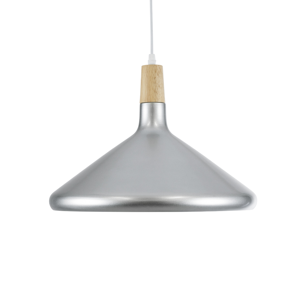 GloboStar® FELICITA 01276 Μοντέρνο Κρεμαστό Φωτιστικό Καμπάνα Μονόφωτο 1 x E27 IP20 Ασημί Μέταλλο με Μπεζ Ξύλο - Μ40 x Π40 x Y30cm