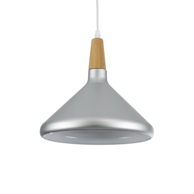 GloboStar® FELICITA 01277 Μοντέρνο Κρεμαστό Φωτιστικό Καμπάνα Μονόφωτο 1 x E27 IP20 Ασημί Μέταλλο με Μπεζ Ξύλο - Μ30 x Π30 x Υ25cm