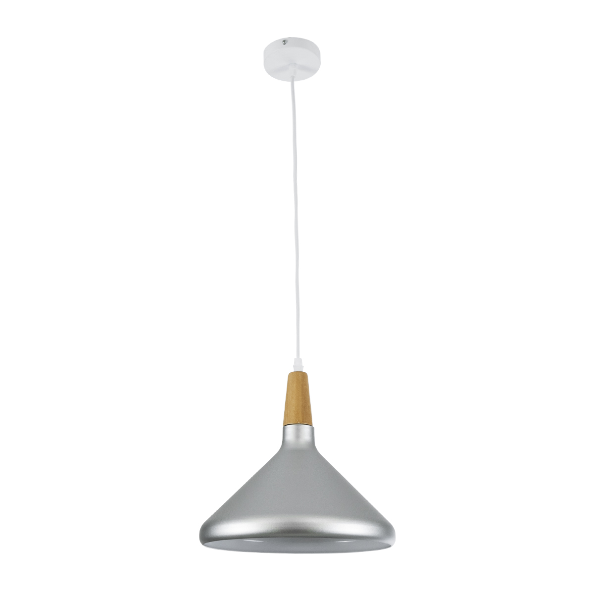 GloboStar® FELICITA 01277 Μοντέρνο Κρεμαστό Φωτιστικό Καμπάνα Μονόφωτο 1 x E27 IP20 Ασημί Μέταλλο με Μπεζ Ξύλο - Μ30 x Π30 x Υ25cm