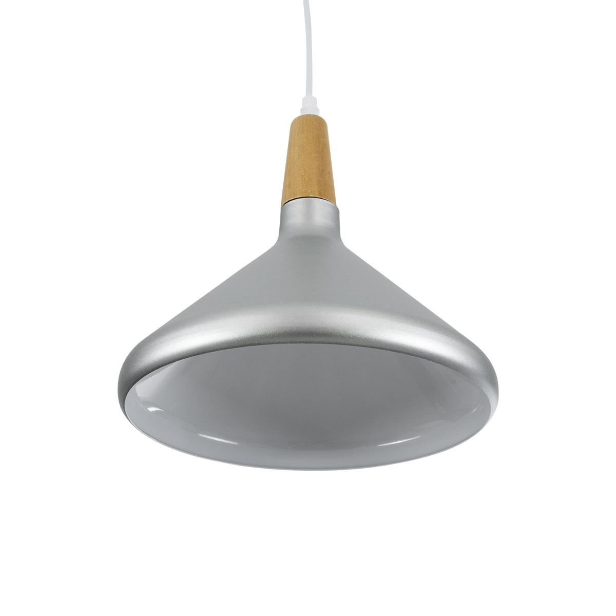 GloboStar® FELICITA 01277 Μοντέρνο Κρεμαστό Φωτιστικό Καμπάνα Μονόφωτο 1 x E27 IP20 Ασημί Μέταλλο με Μπεζ Ξύλο - Μ30 x Π30 x Υ25cm