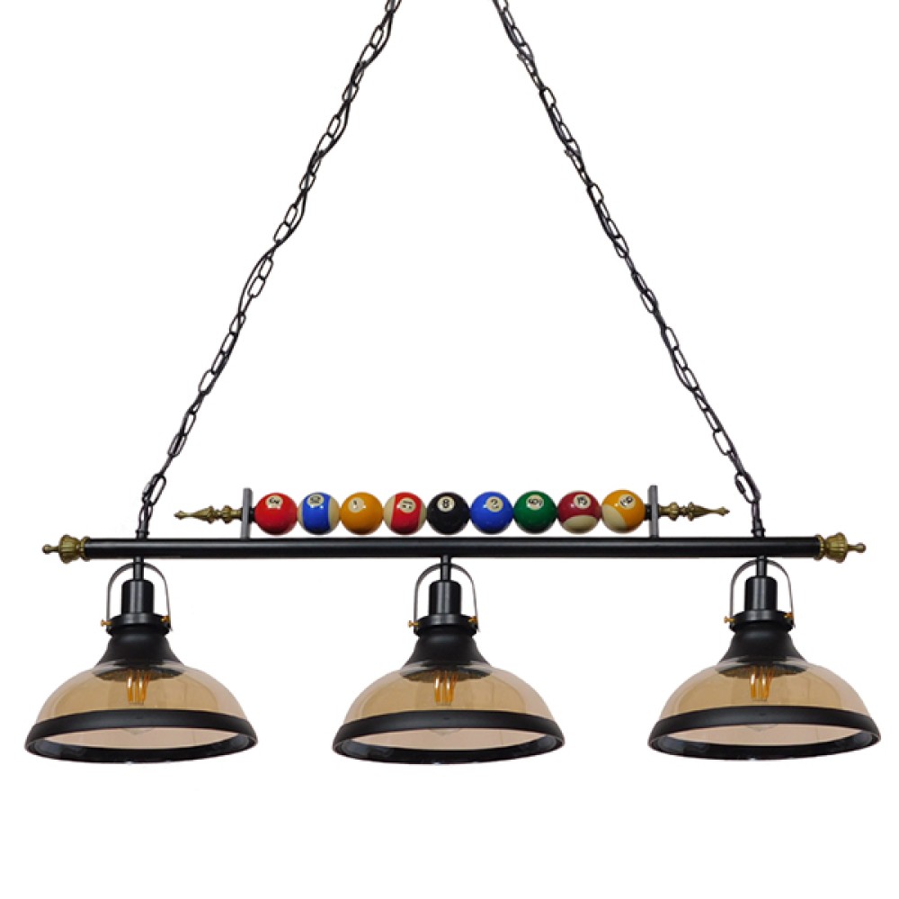 GLOBOSTAR® BILLIARD SERIES 01280 Vintage Κρεμαστό Φωτιστικό Οροφής με Ντουί 3 x E27 AC 220-240V IP20 - Μπεζ & Μελί - Μ96 x Π25 x Υ30cm