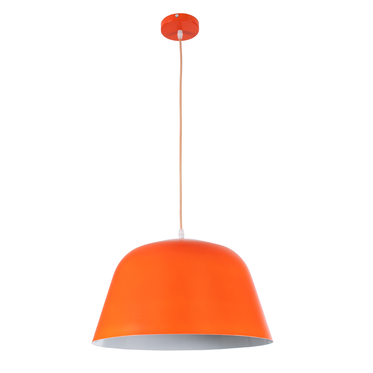 GloboStar® UPVALE 01283 Μοντέρνο Κρεμαστό Φωτιστικό Καμπάνα Μονόφωτο 1 x E27 IP20 Πορτοκαλί & Λευκό Μέταλλο - Μ40 x Π40 x Υ24cm
