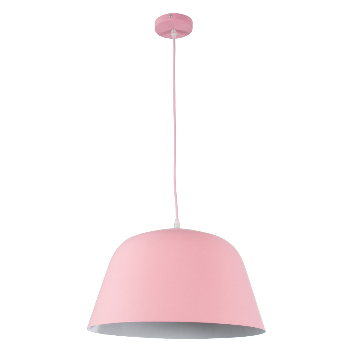 GloboStar® UPVALE 01284 Μοντέρνο Κρεμαστό Φωτιστικό Καμπάνα Μονόφωτο 1 x E27 IP20 Ροζ & Λευκό Μέταλλο - Μ40 x Π40 x Υ24cm