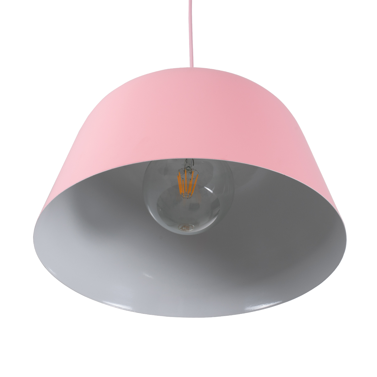 GloboStar® UPVALE 01284 Μοντέρνο Κρεμαστό Φωτιστικό Καμπάνα Μονόφωτο 1 x E27 IP20 Ροζ & Λευκό Μέταλλο - Μ40 x Π40 x Υ24cm