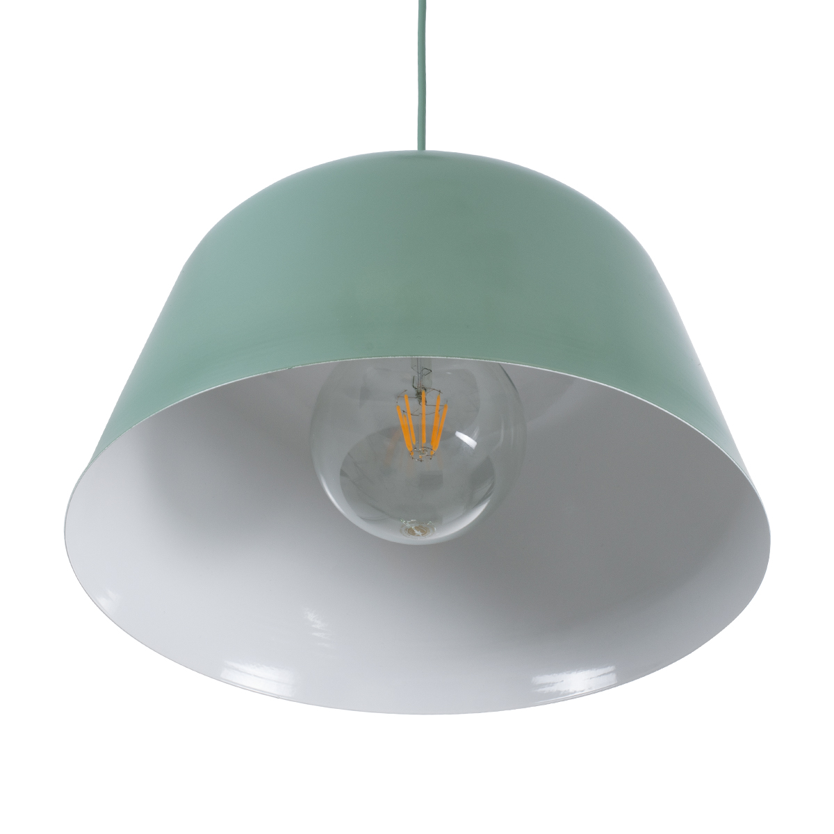 GloboStar® UPVALE 01285 Μοντέρνο Κρεμαστό Φωτιστικό Καμπάνα Μονόφωτο 1 x E27 IP20 Πράσινο & Λευκό Μέταλλο - Μ40 x Π40 x Υ24cm