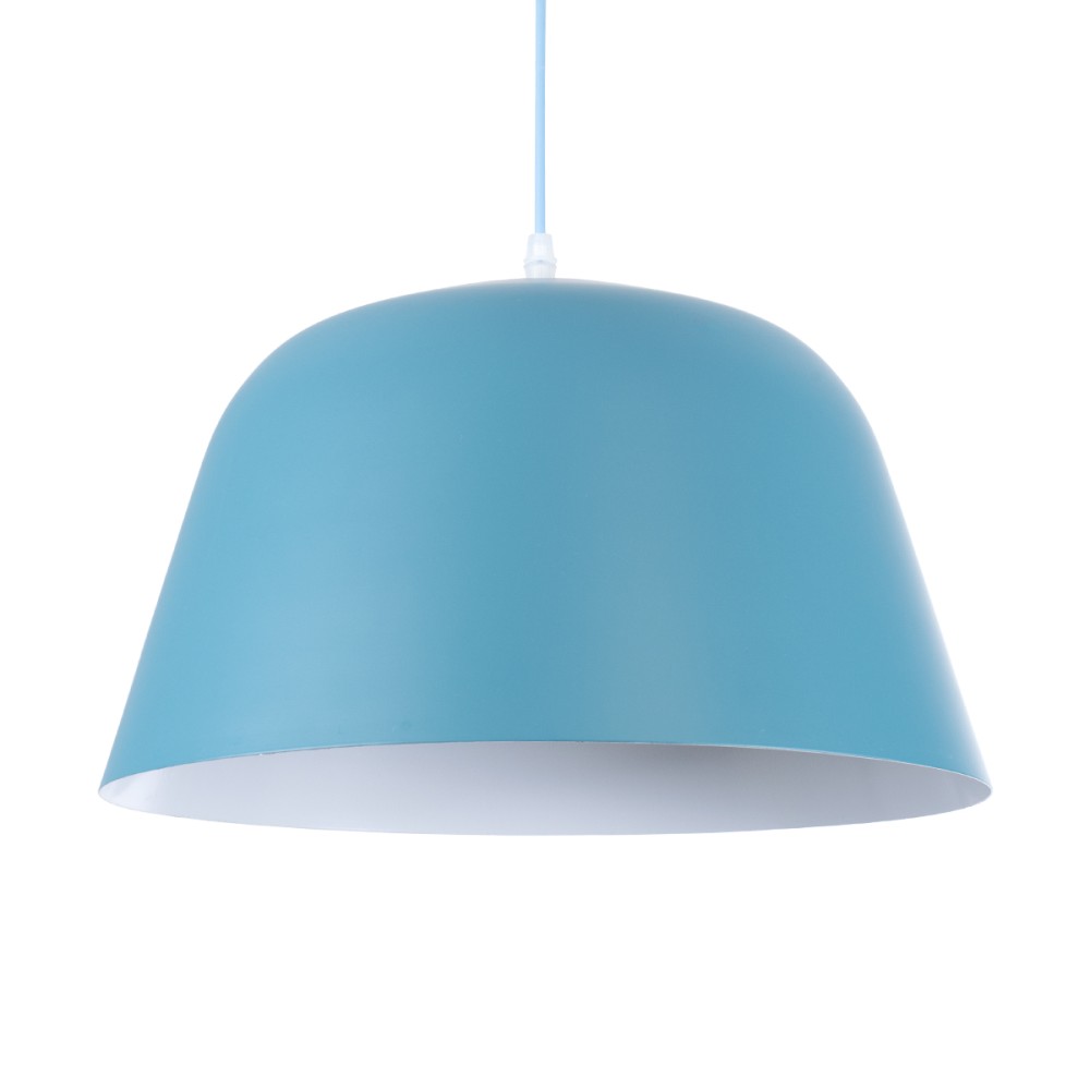 GloboStar® UPVALE 01286 Μοντέρνο Κρεμαστό Φωτιστικό Καμπάνα Μονόφωτο 1 x E27 IP20 Μπλε & Λευκό Μέταλλο - Μ40 x Π40 x Υ24cm
