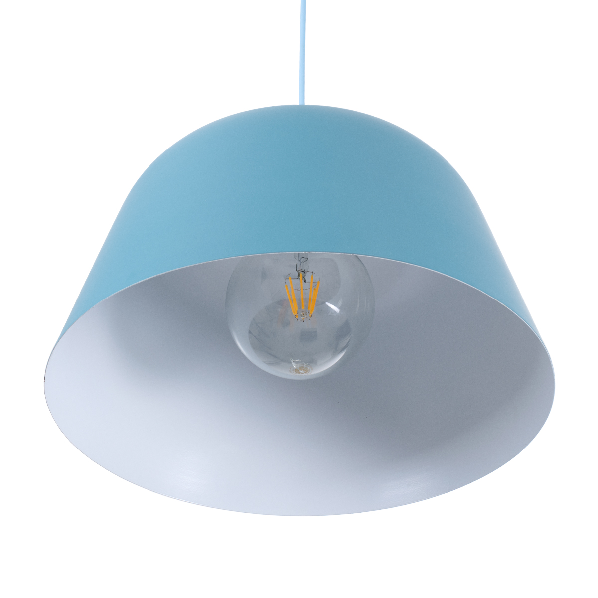 GloboStar® UPVALE 01286 Μοντέρνο Κρεμαστό Φωτιστικό Καμπάνα Μονόφωτο 1 x E27 IP20 Μπλε & Λευκό Μέταλλο - Μ40 x Π40 x Υ24cm