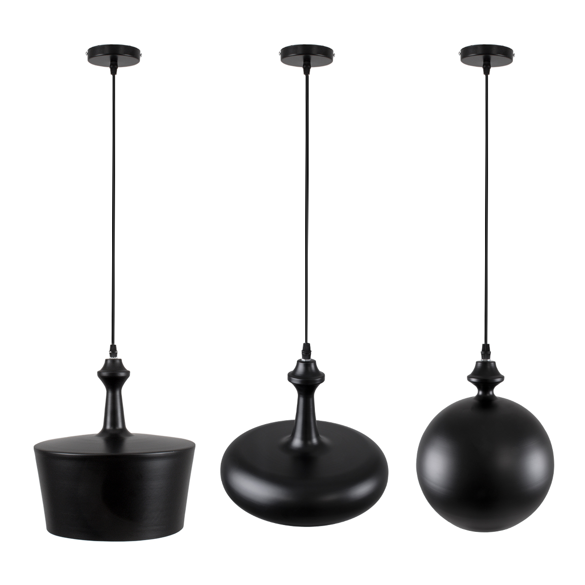 GloboStar® ROCKFORD 01287 Μοντέρνο Κρεμαστό Φωτιστικό Καμπάνα Τρίφωτο 3 x E27 IP20 Μαύρο Μέταλλο - Μ86 x Π86 x Υ30cm