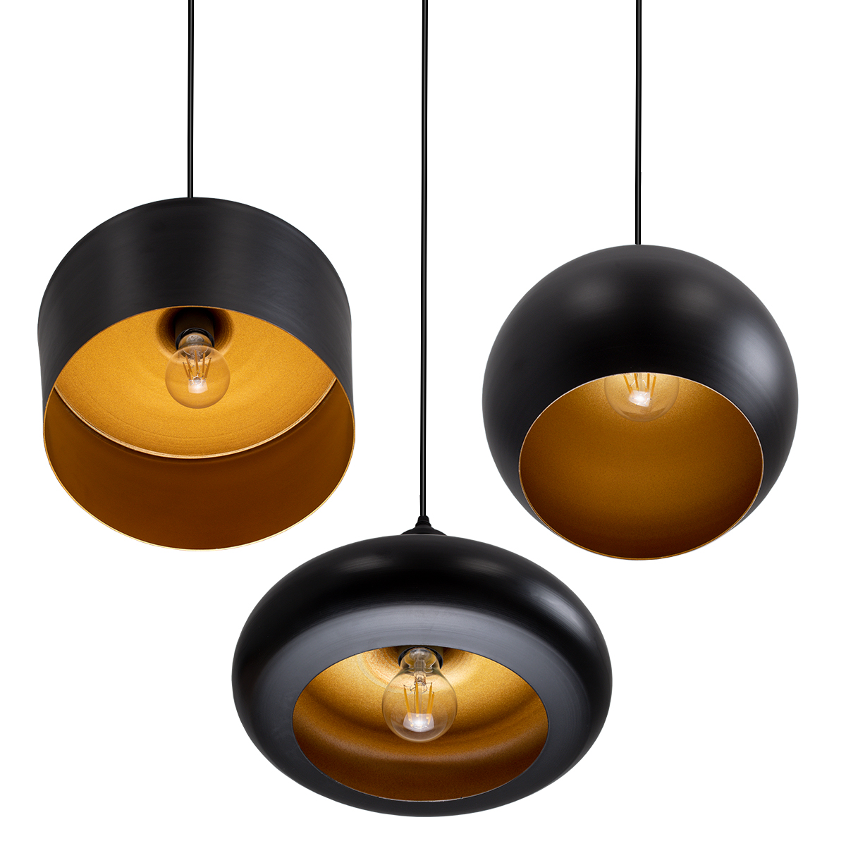 GloboStar® ROCKFORD 01287 Μοντέρνο Κρεμαστό Φωτιστικό Καμπάνα Τρίφωτο 3 x E27 IP20 Μαύρο Μέταλλο - Μ86 x Π86 x Υ30cm