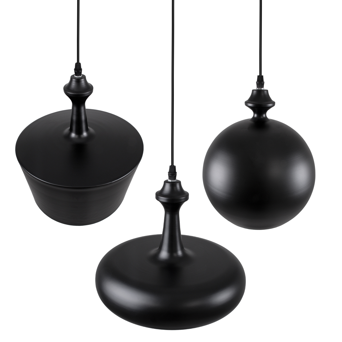 GloboStar® ROCKFORD 01287 Μοντέρνο Κρεμαστό Φωτιστικό Καμπάνα Τρίφωτο 3 x E27 IP20 Μαύρο Μέταλλο - Μ86 x Π86 x Υ30cm