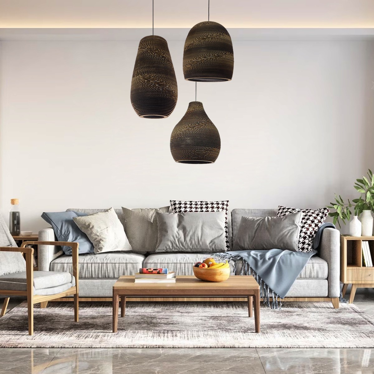 GloboStar® SANTORINI 01292 Boho Κρεμαστό Φωτιστικό Καμπάνα Μονόφωτο 1 x E27 IP20 3D Καφέ Χαρτί - Μ30 x Π30 x Y30cm