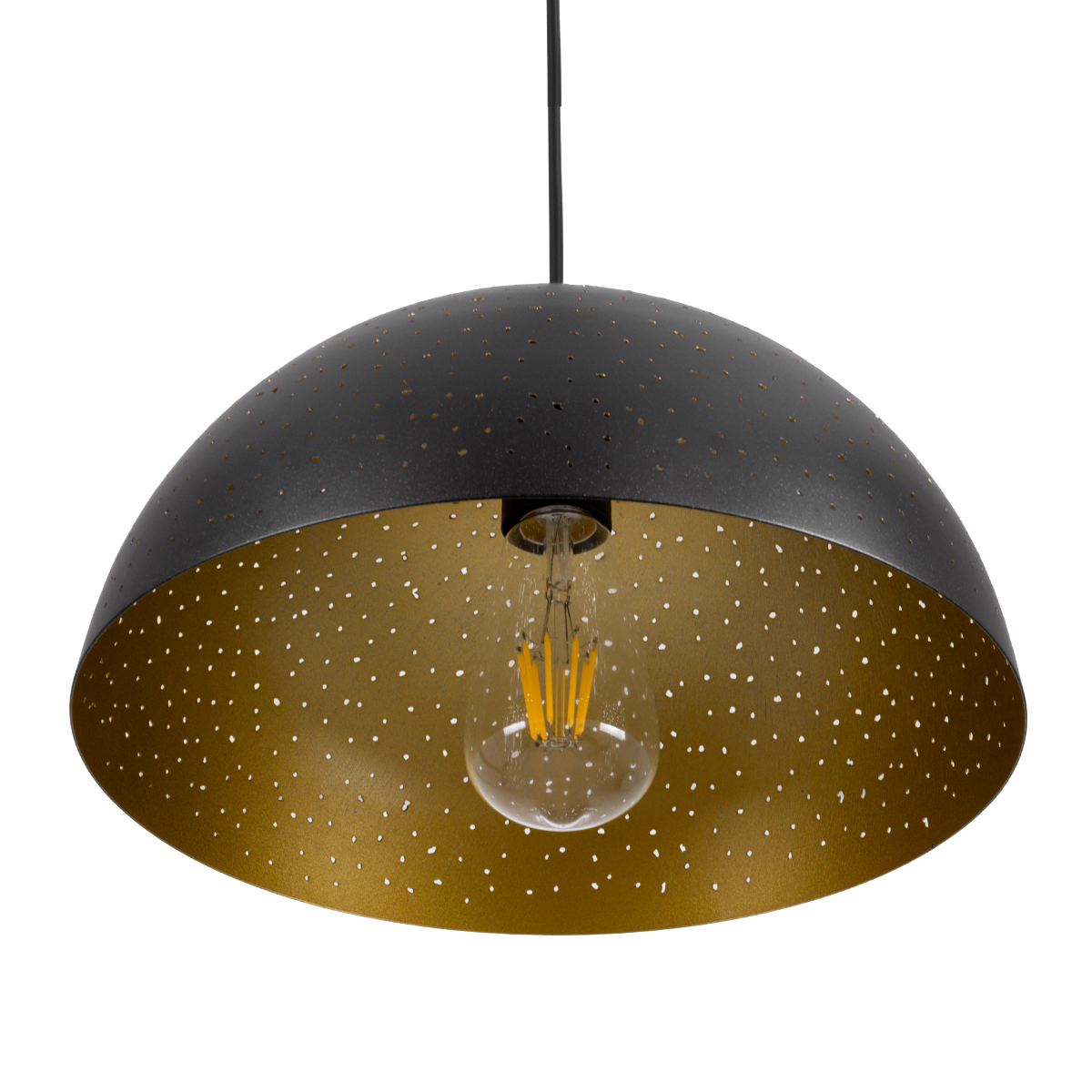 GloboStar® SOLANA 01301 Μοντέρνο Κρεμαστό Φωτιστικό Καμπάνα Μονόφωτο 1 x E27 IP20 Μαύρο & Χρυσό Μέταλλο - Μ30 x Π30 x Υ15cm