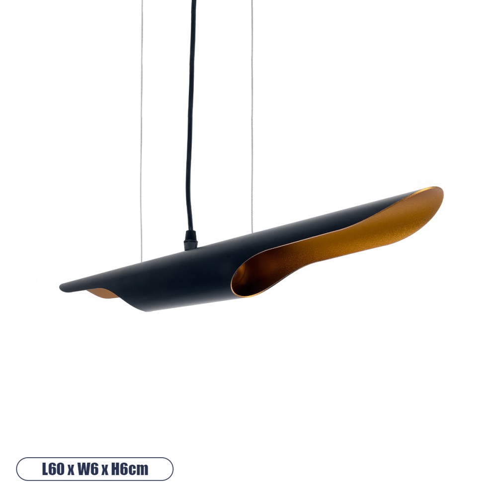 GloboStar® ESTERINA 01304 Μοντέρνο Κρεμαστό Φωτιστικό Ανάρτηση Δίφωτο 2 x E27 IP20 Μαύρο & Χρυσό Μέταλλο - Μ60 x Π6 x Υ6cm