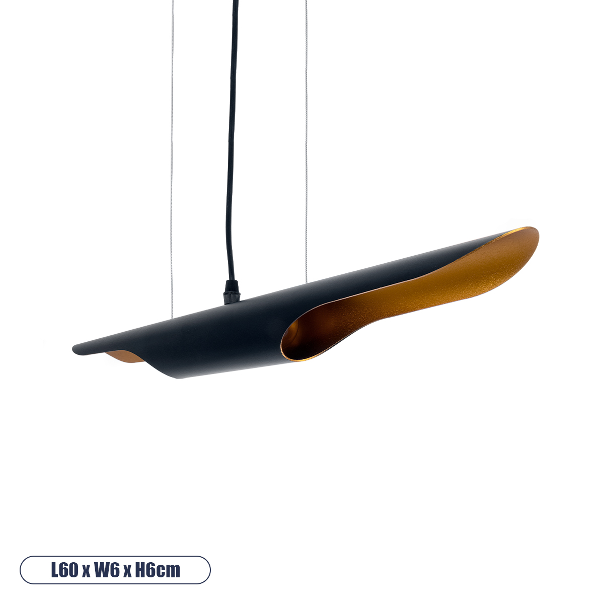 GloboStar® ESTERINA 01304 Μοντέρνο Κρεμαστό Φωτιστικό Ανάρτηση Δίφωτο 2 x E27 IP20 Μαύρο & Χρυσό Μέταλλο - Μ60 x Π6 x Υ6cm