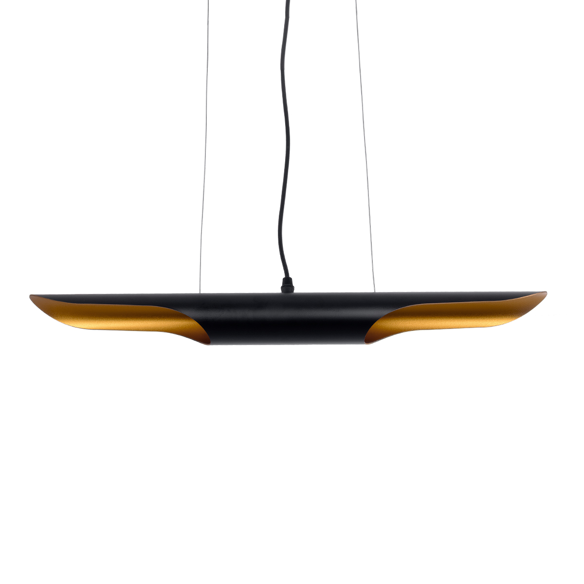 GloboStar® ESTERINA 01304 Μοντέρνο Κρεμαστό Φωτιστικό Ανάρτηση Δίφωτο 2 x E27 IP20 Μαύρο & Χρυσό Μέταλλο - Μ60 x Π6 x Υ6cm