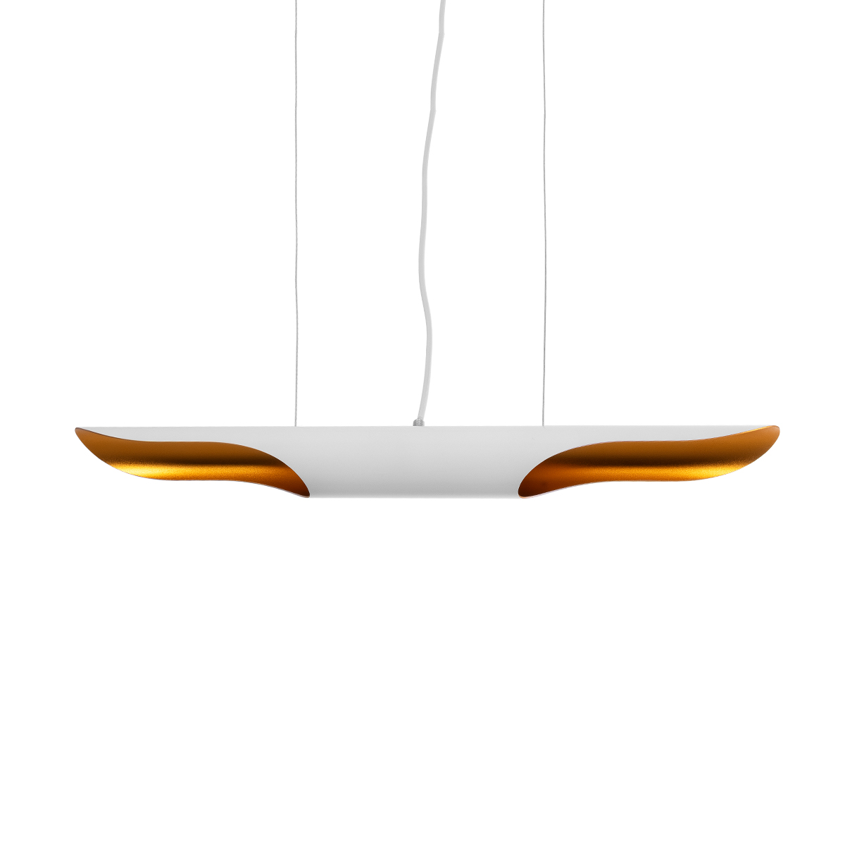 GloboStar® ESTERINA 01305 Μοντέρνο Κρεμαστό Φωτιστικό Ανάρτηση Δίφωτο 2 x E27 IP20 Λευκό & Χρυσό Μέταλλο - Μ60 x Π6 x Υ6cm