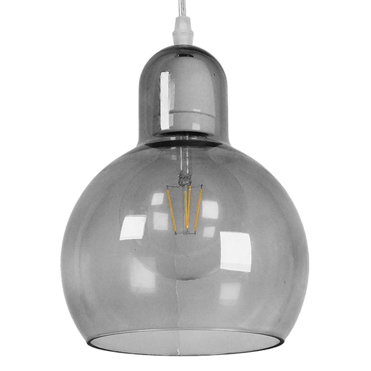 GloboStar® BOSSANOVA 01313 Μοντέρνο Κρεμαστό Φωτιστικό Ανάρτηση Μονόφωτο 1 x E27 IP20 Γκρι Γυαλί - Μ18 x Π18 x Υ23cm