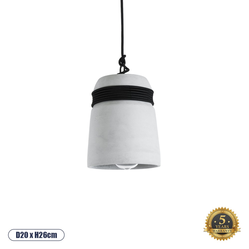 GloboStar® TRIBECA 01320 Μοντέρνο Κρεμαστό Φωτιστικό Καμπάνα Μονόφωτο 1 x E27 IP20 Γκρι Τσιμέντο - Μ20 x Π20 x Υ26cm