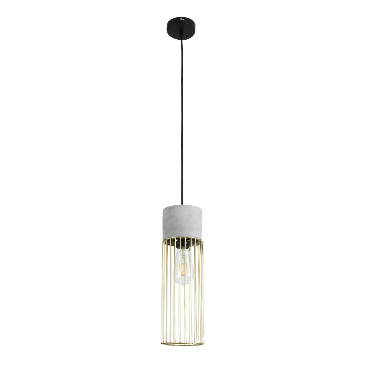 GloboStar® DURANT 01322 Μοντέρνο Κρεμαστό Φωτιστικό Πλέγμα Μονόφωτο 1 x E27 IP20 Γκρι Τσιμέντο με Μπεζ Μέταλλο - Μ12 x Π12 x Υ40cm