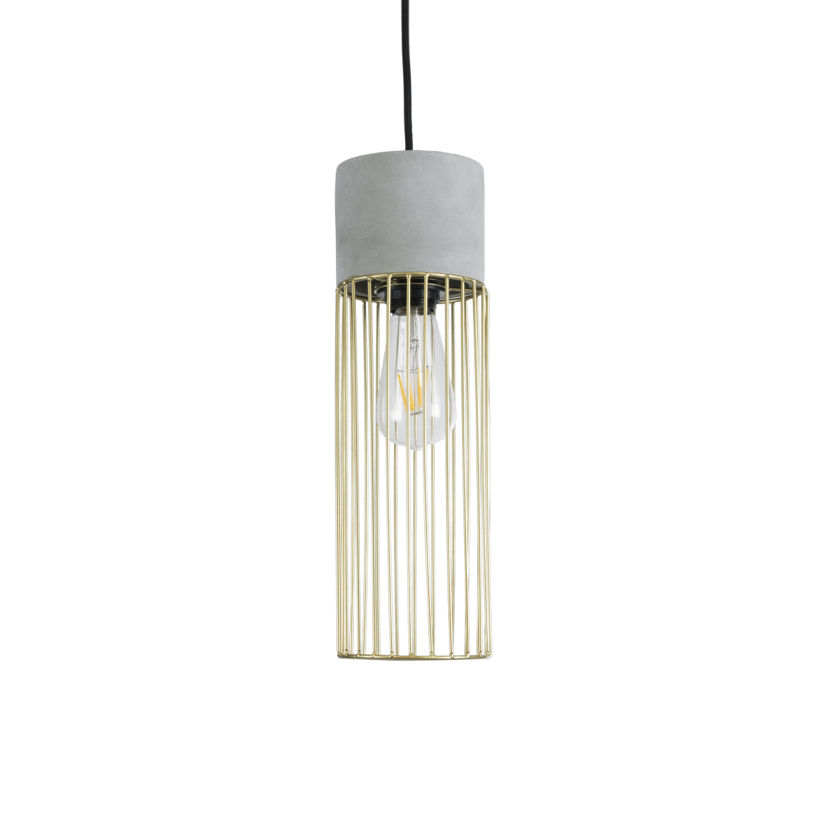 GloboStar® DURANT 01322 Μοντέρνο Κρεμαστό Φωτιστικό Πλέγμα Μονόφωτο 1 x E27 IP20 Γκρι Τσιμέντο με Μπεζ Μέταλλο - Μ12 x Π12 x Υ40cm