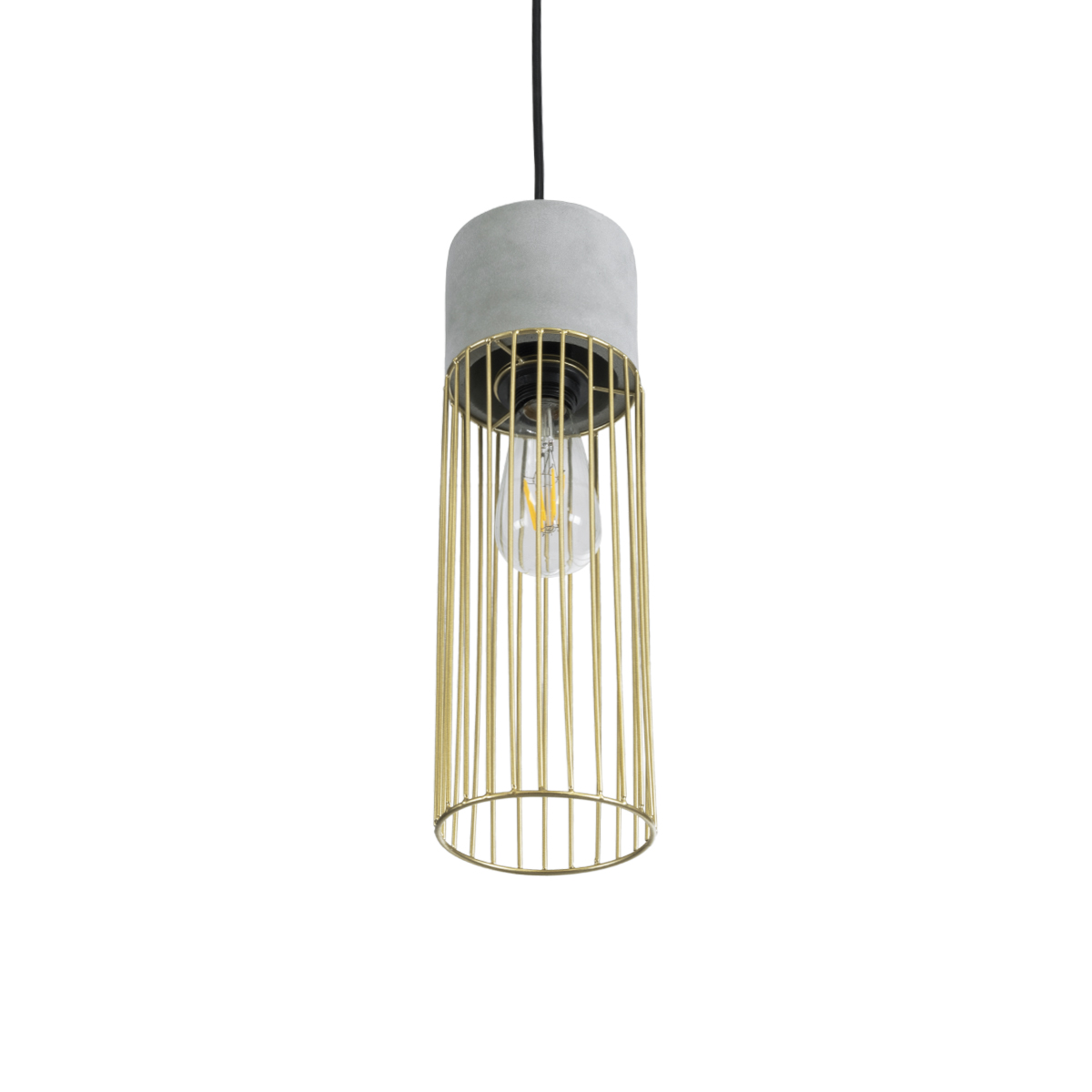 GloboStar® DURANT 01322 Μοντέρνο Κρεμαστό Φωτιστικό Πλέγμα Μονόφωτο 1 x E27 IP20 Γκρι Τσιμέντο με Μπεζ Μέταλλο - Μ12 x Π12 x Υ40cm