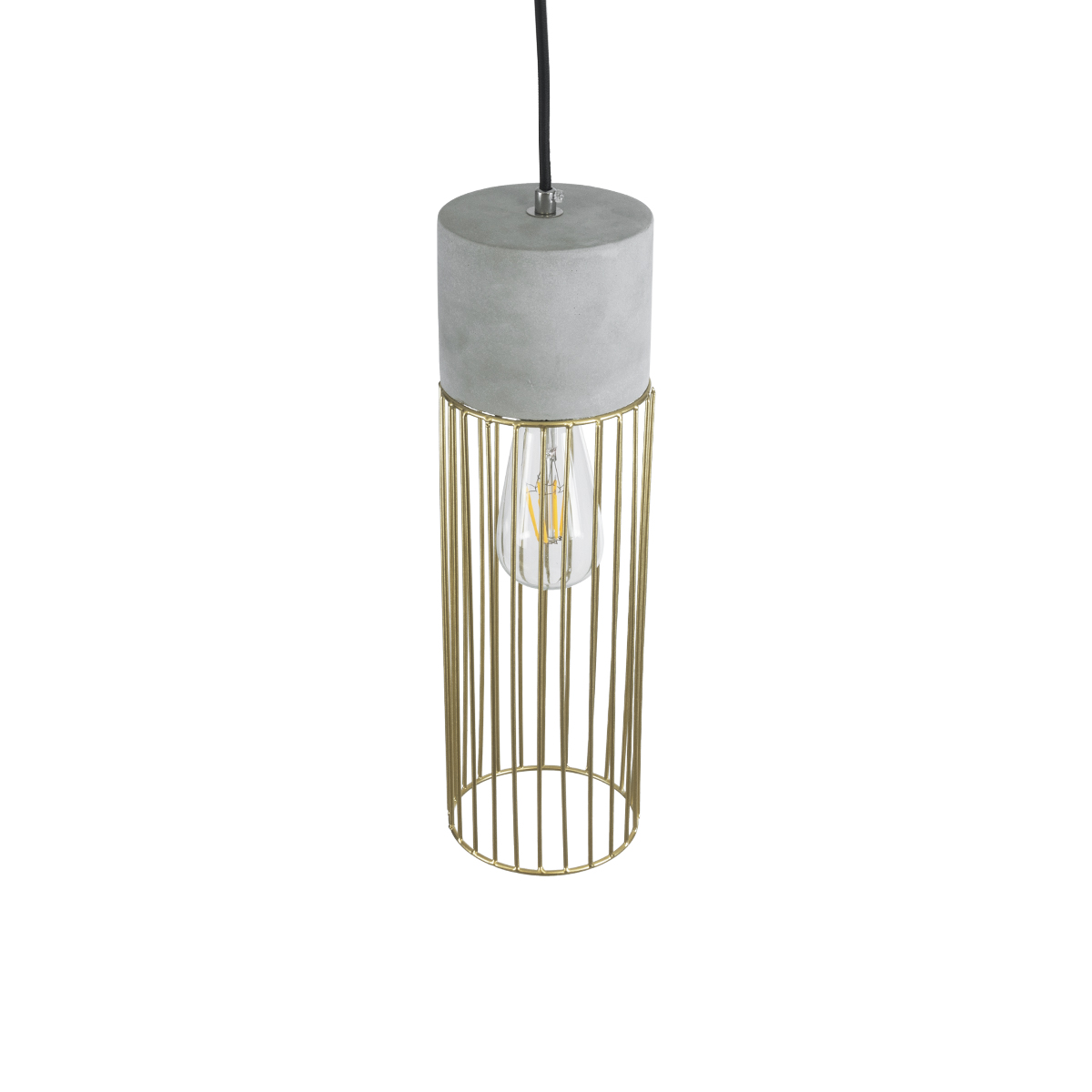 GloboStar® DURANT 01322 Μοντέρνο Κρεμαστό Φωτιστικό Πλέγμα Μονόφωτο 1 x E27 IP20 Γκρι Τσιμέντο με Μπεζ Μέταλλο - Μ12 x Π12 x Υ40cm