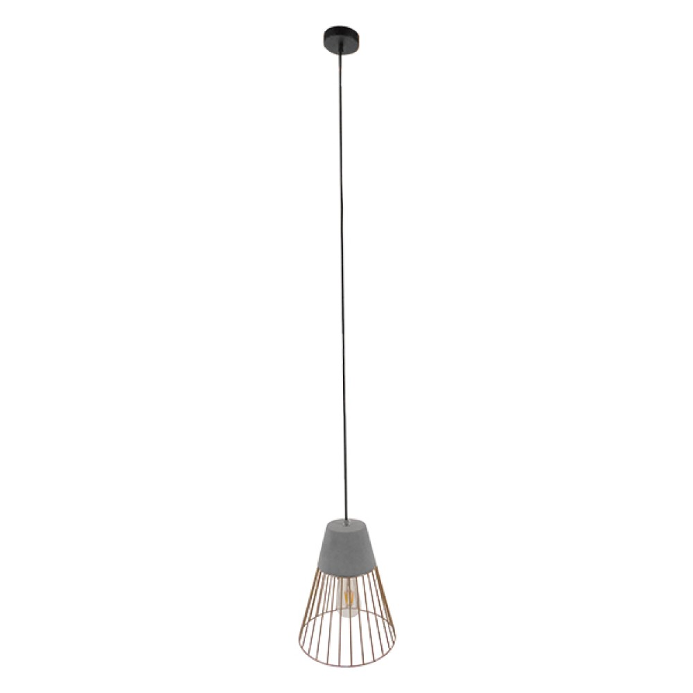 GloboStar® DURANT 01323 Μοντέρνο Κρεμαστό Φωτιστικό Πλέγμα Μονόφωτο 1 x E27 IP20 Γκρι Τσιμέντο με Μπεζ Μέταλλο - Μ25 x Π25 x Υ31cm