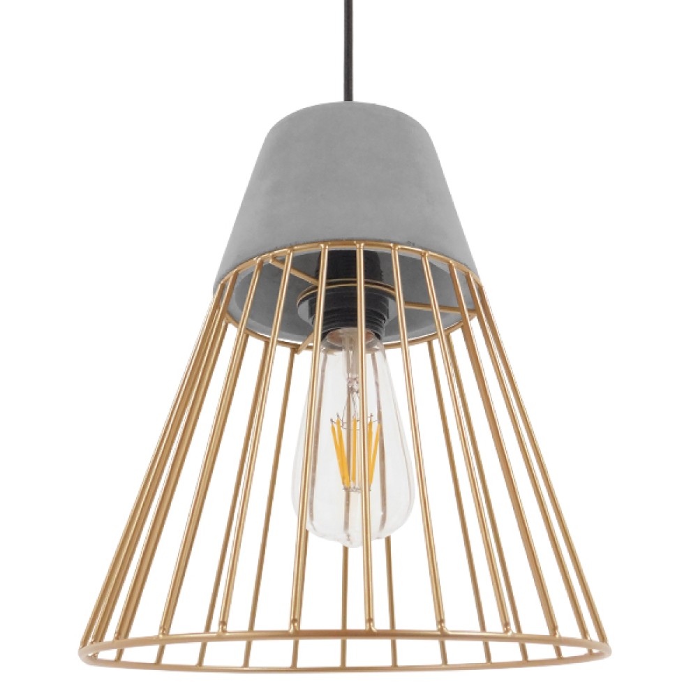 GloboStar® DURANT 01323 Μοντέρνο Κρεμαστό Φωτιστικό Πλέγμα Μονόφωτο 1 x E27 IP20 Γκρι Τσιμέντο με Μπεζ Μέταλλο - Μ25 x Π25 x Υ31cm