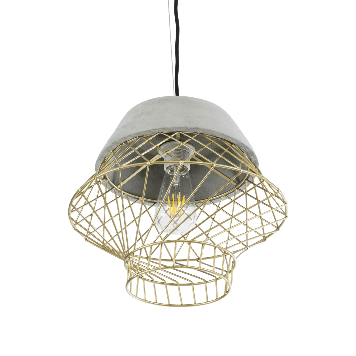 GloboStar® DURANT 01324 Μοντέρνο Κρεμαστό Φωτιστικό Πλέγμα Μονόφωτο 1 x E27 IP20 Γκρι Τσιμέντο με Μπεζ Μέταλλο - Μ35 x Π35 x Υ35cm