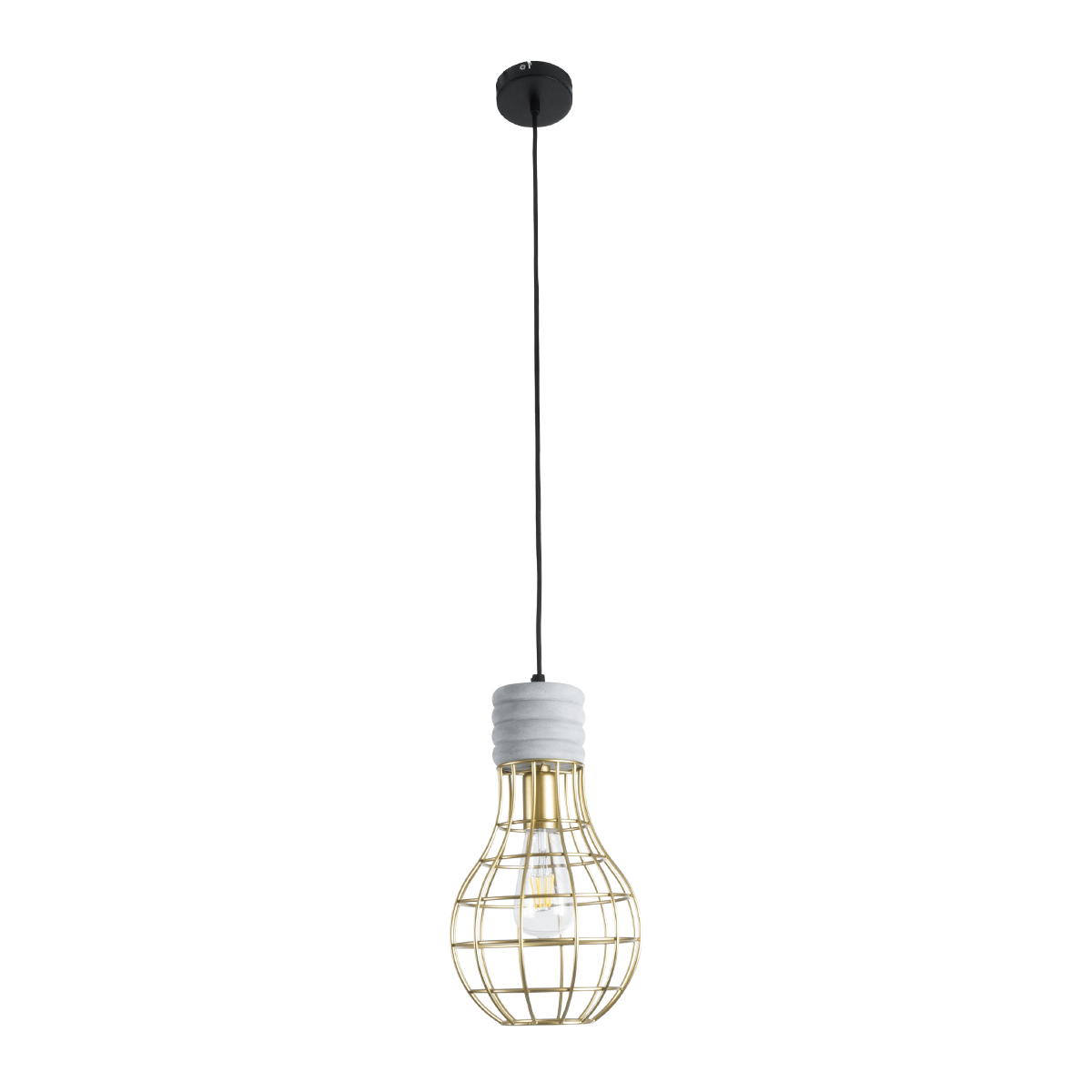 GloboStar® DURANT 01325 Μοντέρνο Κρεμαστό Φωτιστικό Πλέγμα Μονόφωτο 1 x E27 IP20 Γκρι Τσιμέντο με Χρυσό Μέταλλο - Μ20 x Π20 x Υ35cm