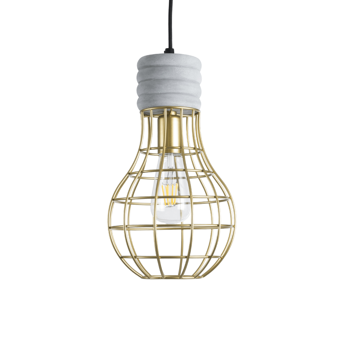 GloboStar® DURANT 01325 Μοντέρνο Κρεμαστό Φωτιστικό Πλέγμα Μονόφωτο 1 x E27 IP20 Γκρι Τσιμέντο με Χρυσό Μέταλλο - Μ20 x Π20 x Υ35cm