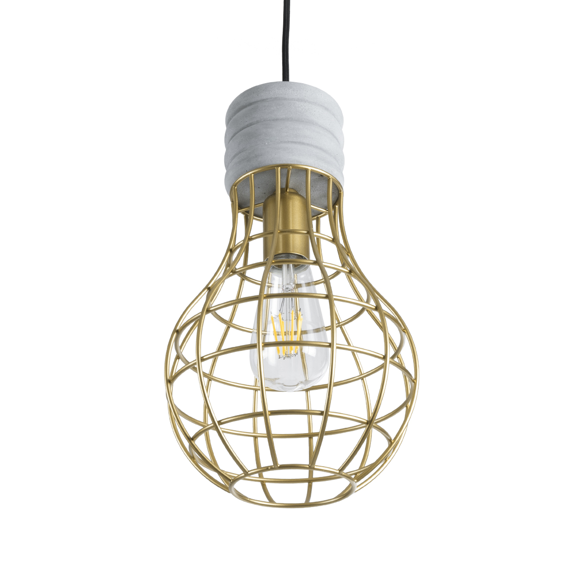 GloboStar® DURANT 01325 Μοντέρνο Κρεμαστό Φωτιστικό Πλέγμα Μονόφωτο 1 x E27 IP20 Γκρι Τσιμέντο με Χρυσό Μέταλλο - Μ20 x Π20 x Υ35cm