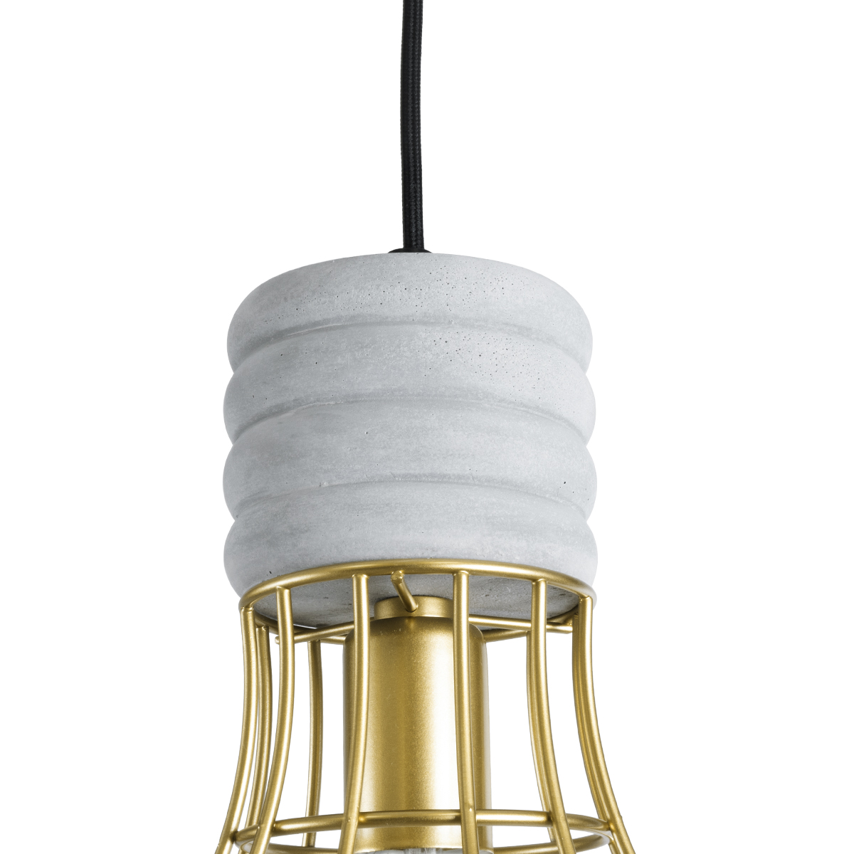 GloboStar® DURANT 01325 Μοντέρνο Κρεμαστό Φωτιστικό Πλέγμα Μονόφωτο 1 x E27 IP20 Γκρι Τσιμέντο με Χρυσό Μέταλλο - Μ20 x Π20 x Υ35cm