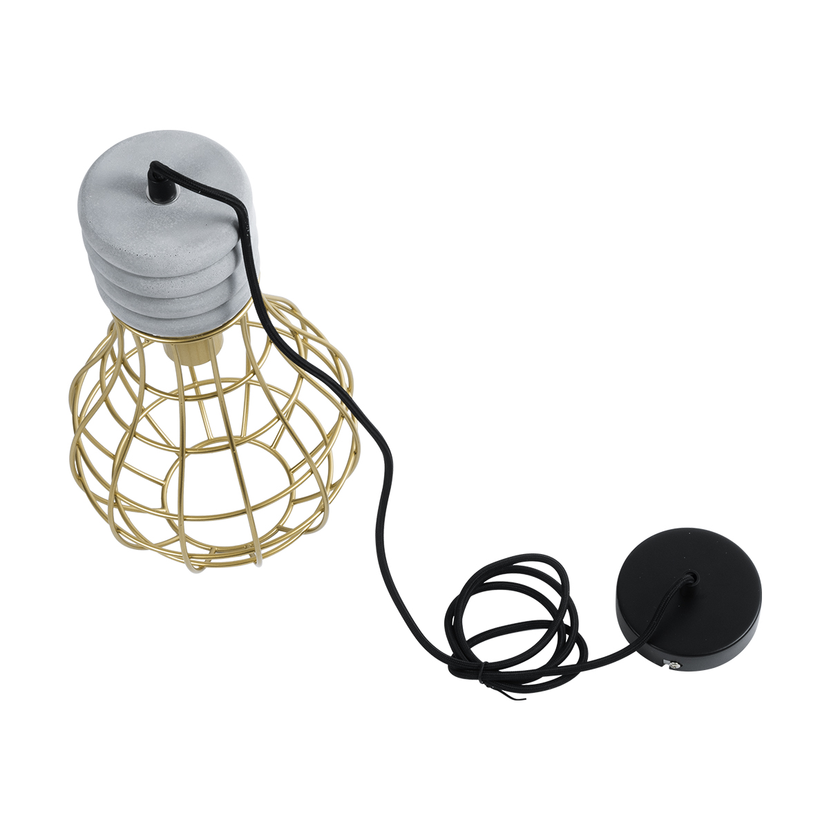GloboStar® DURANT 01325 Μοντέρνο Κρεμαστό Φωτιστικό Πλέγμα Μονόφωτο 1 x E27 IP20 Γκρι Τσιμέντο με Χρυσό Μέταλλο - Μ20 x Π20 x Υ35cm