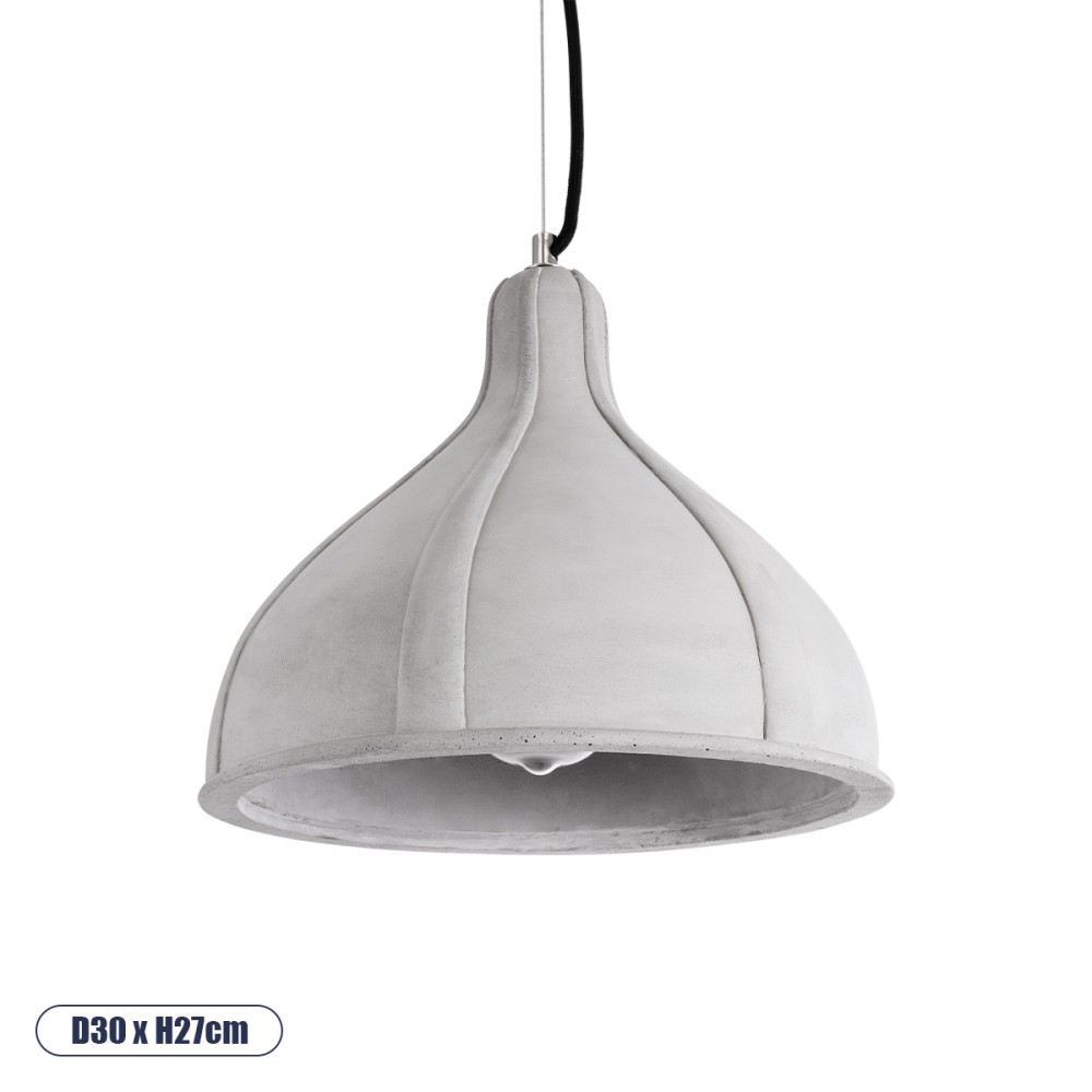GloboStar® TRIBECA 01326 Μοντέρνο Κρεμαστό Φωτιστικό Καμπάνα Μονόφωτο 1 x E27 IP20 Γκρι Τσιμέντο - Μ30 x Π30 x Υ27cm