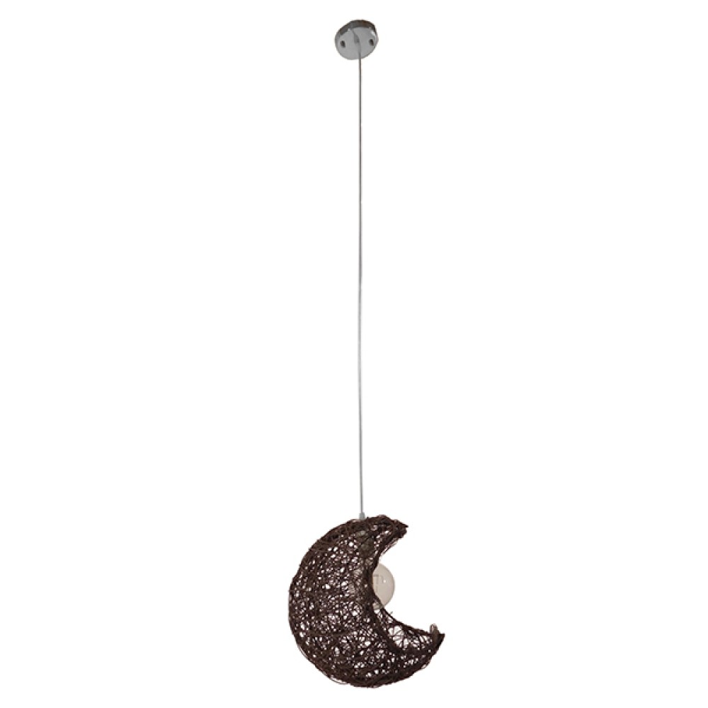 GloboStar® CRESCENT 01330 Vintage Κρεμαστό Φωτιστικό Πλέγμα Μονόφωτο 1 x E27 IP20 Καφέ Rattan - Μ30 x Π20 x Υ35cm