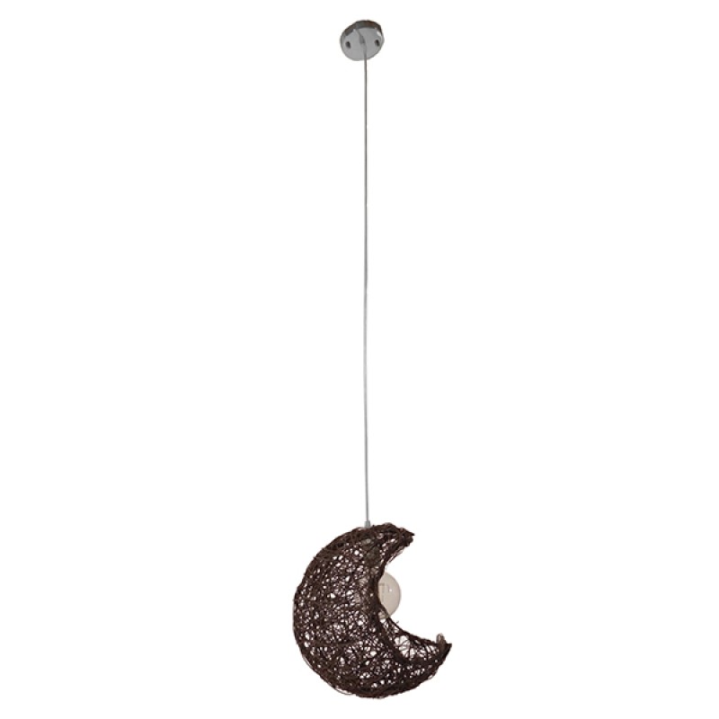 GloboStar® CRESCENT 01330 Vintage Κρεμαστό Φωτιστικό Πλέγμα Μονόφωτο 1 x E27 IP20 Καφέ Rattan - Μ30 x Π20 x Υ35cm