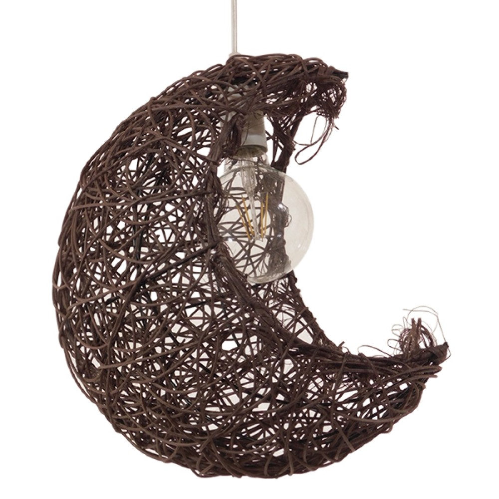 GloboStar® CRESCENT 01330 Vintage Κρεμαστό Φωτιστικό Πλέγμα Μονόφωτο 1 x E27 IP20 Καφέ Rattan - Μ30 x Π20 x Υ35cm
